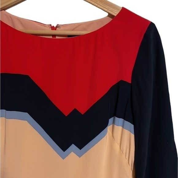 Tibi Colorblock Silk Sheath‎ Mini Dress Women’s Size 6 Long Sleeve Red Navy - Picture 3 of 8